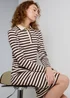 Et Vous Chocolate Brown Stripe Henley Collar Jersey Dress - Size 8 Image 1