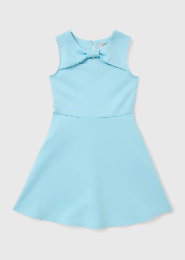 Girls Blue Bow Scuba Dress (7-15yrs)