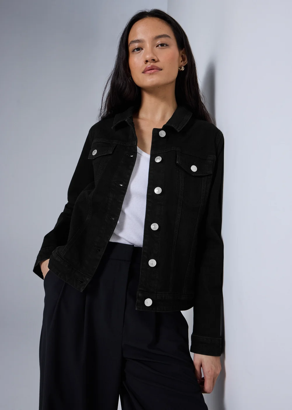 Black Stretch Denim Jacket - 18 Image 2
