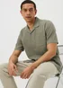 Khaki Textured Revere Short Sleeve Shirt - Small Image 1