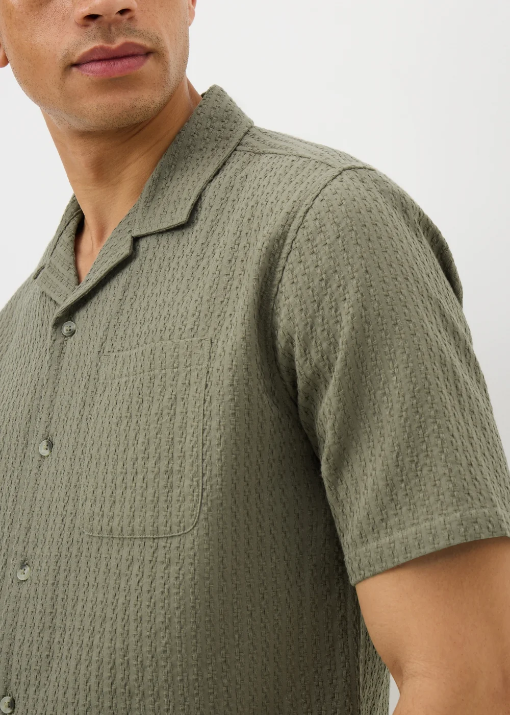 Khaki Textured Revere Short Sleeve Shirt - Small Image 2