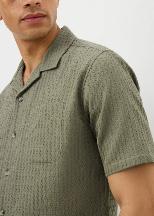 Khaki Textured Revere Short Sleeve Shirt - Small Image 2