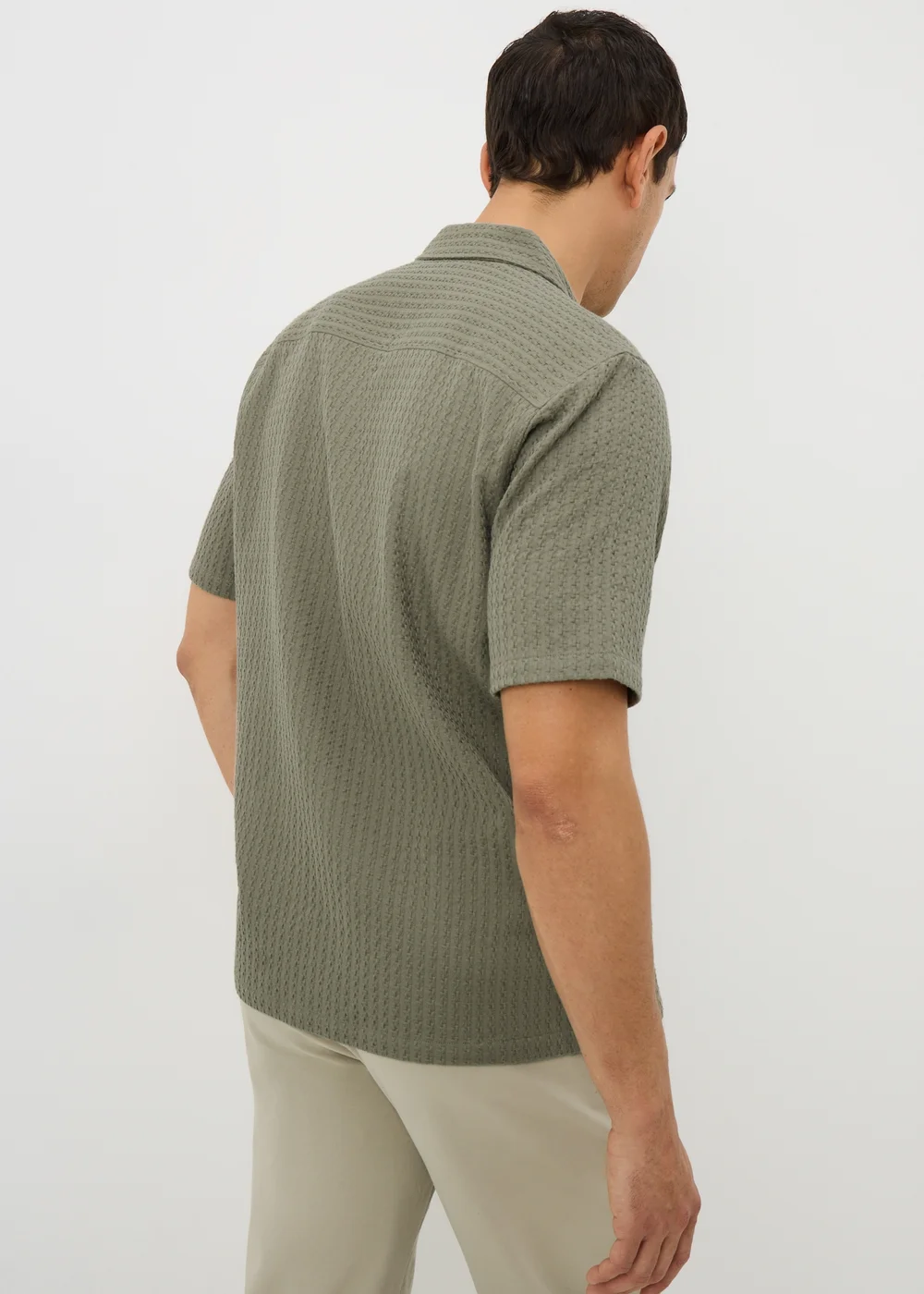 Khaki Textured Revere Short Sleeve Shirt - Small Image 3