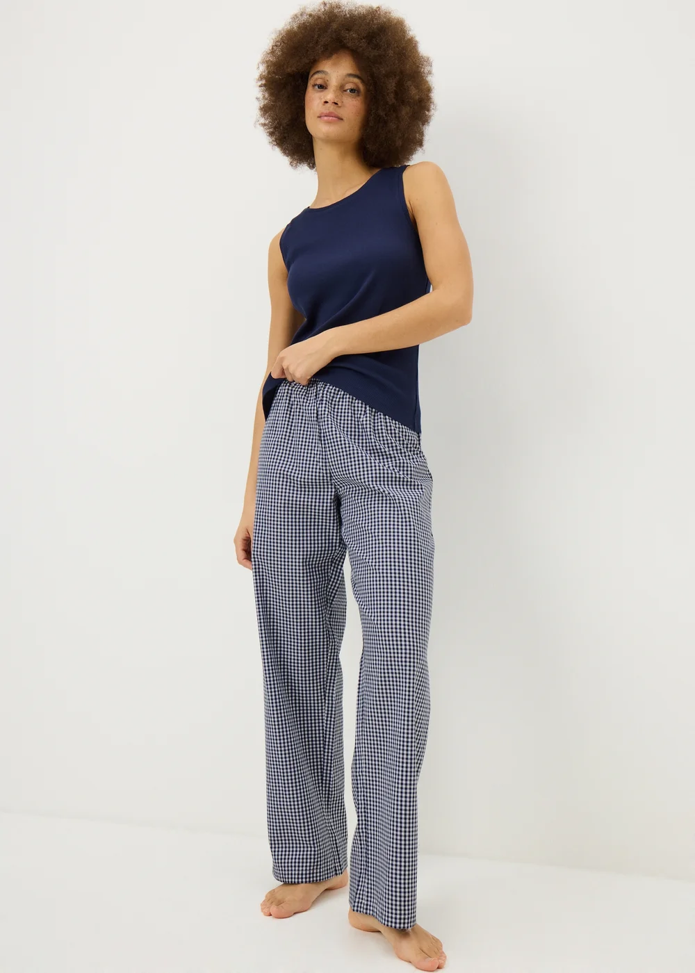 Navy Gingham Wide Leg Pyjama Bottoms - Extra small Image 1