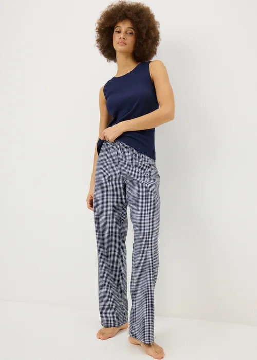 Navy Gingham Wide Leg Pyjama Bottoms - Extra small Image 1