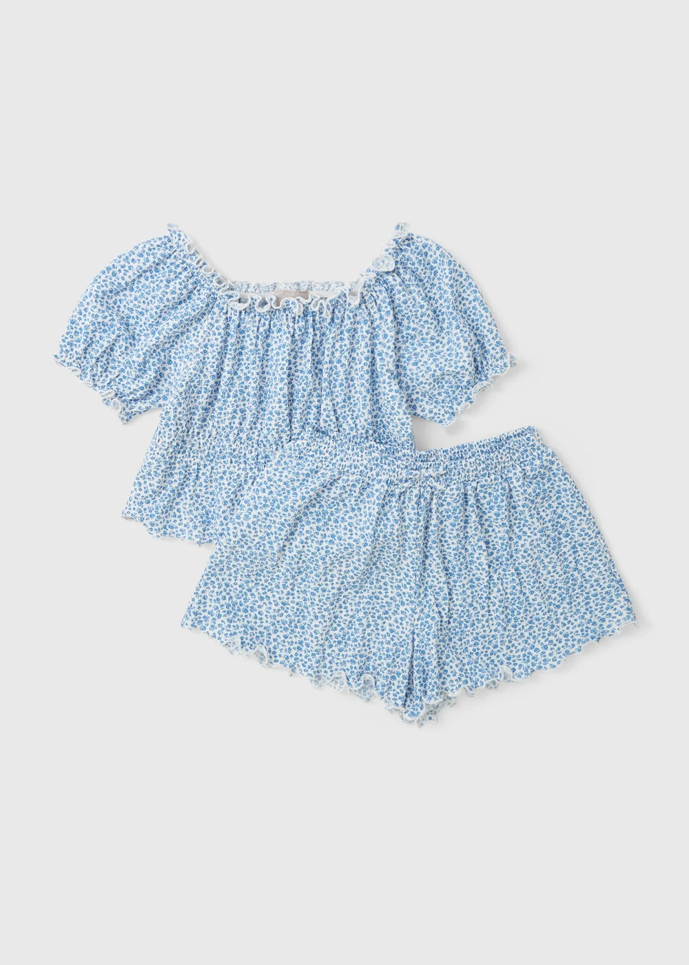 Girls Blue Floral Ditsy Crinkle Top & Short Set (7-15yrs) - Age 7 Years Image 1