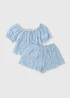 Girls Blue Floral Ditsy Crinkle Top & Short Set (7-15yrs) - Age 7 Years Image 1