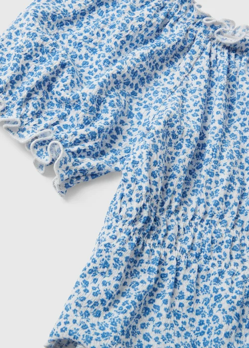 Girls Blue Floral Ditsy Crinkle Top & Short Set (7-15yrs) - Age 7 Years Image 2