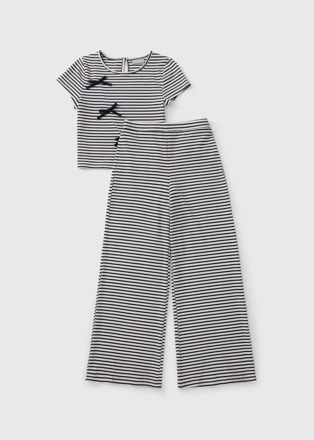 Girls Black Stripe Bow T-Shirt & Trousers Set (7-15yrs) - Age 7 Years Image 1
