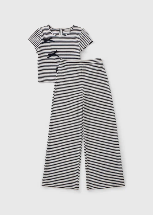 Girls Black Stripe Bow T-Shirt & Trousers Set (7-15yrs) - Age 7 Years Image 1