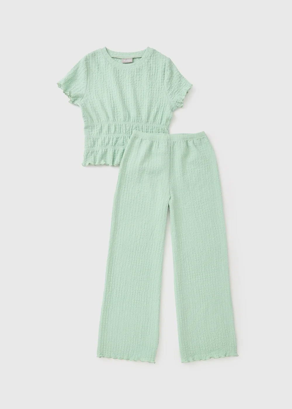 Girls Sage Green Crinkle Top & Trouser Set (7-15yrs) - Age 7 Years Image 1