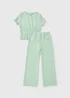 Girls Sage Green Crinkle Top & Trouser Set (7-15yrs) - Age 7 Years Image 1