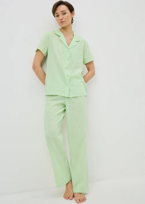 Green Embroidered Button Up Traditional Pyjama Set - Size 8 Image 1