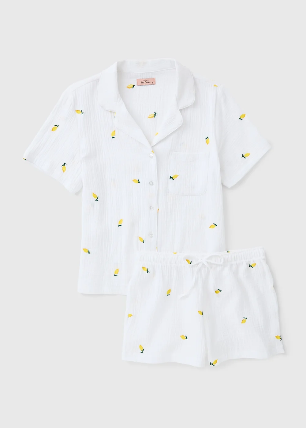 White Lemon Embroidered Button Up Pyjama Set - Size 10 Image 3