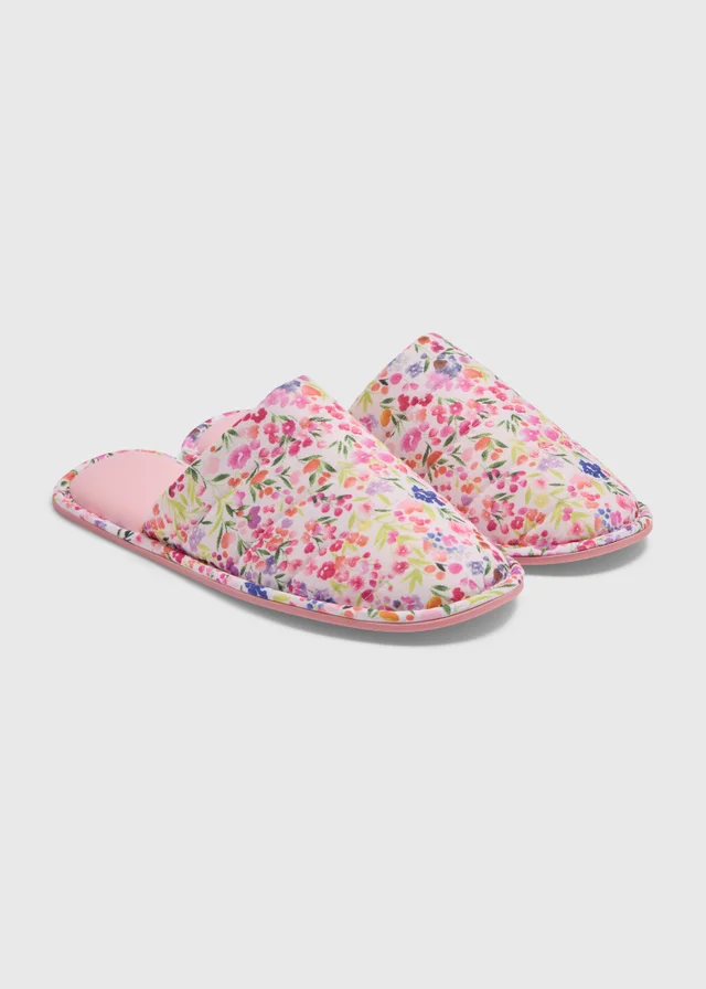 Pink Floral Closed Toe Slippers