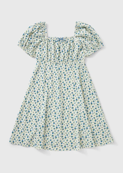 Girls Blue Ditsy Floral Dress (7-15yrs) - 7 Yrs Image 1