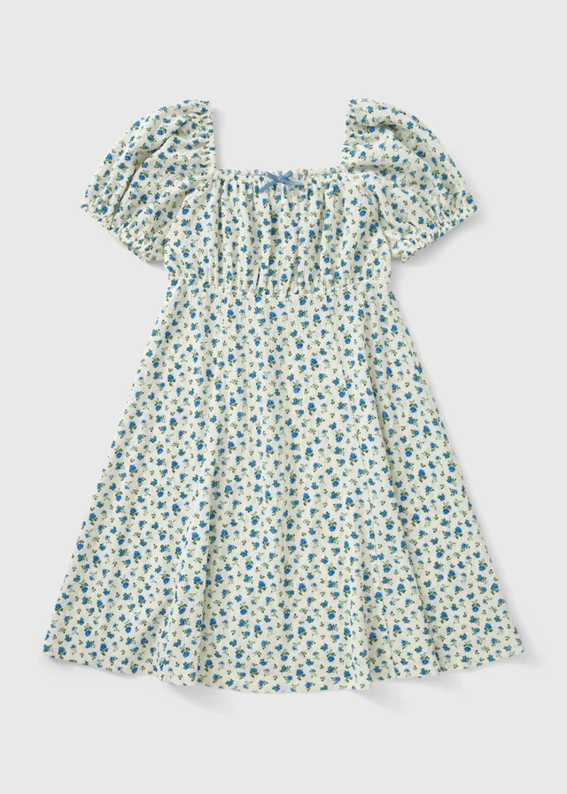 Girls Blue Ditsy Floral Dress (7-15yrs)