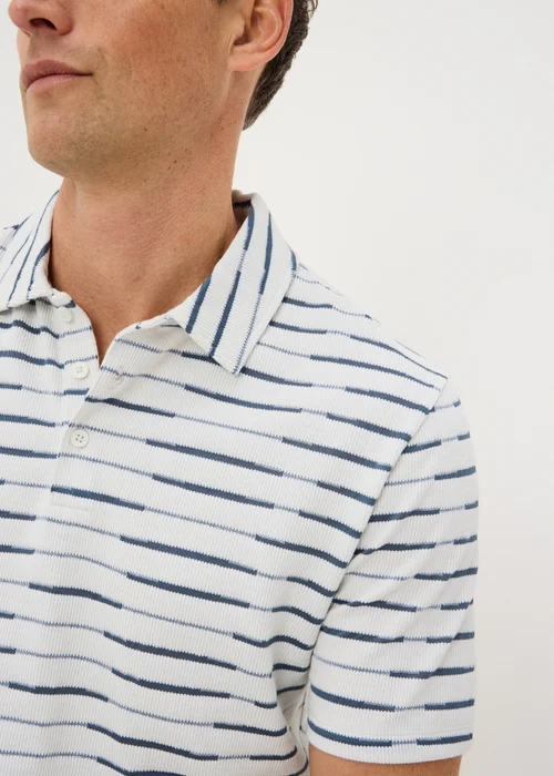 Navy Stripe Textured Polo Shirt - Small Image 2