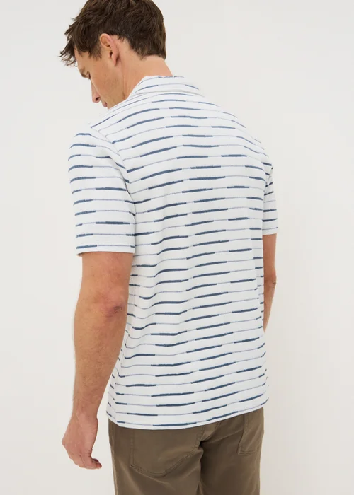 Navy Stripe Textured Polo Shirt - Small Image 3