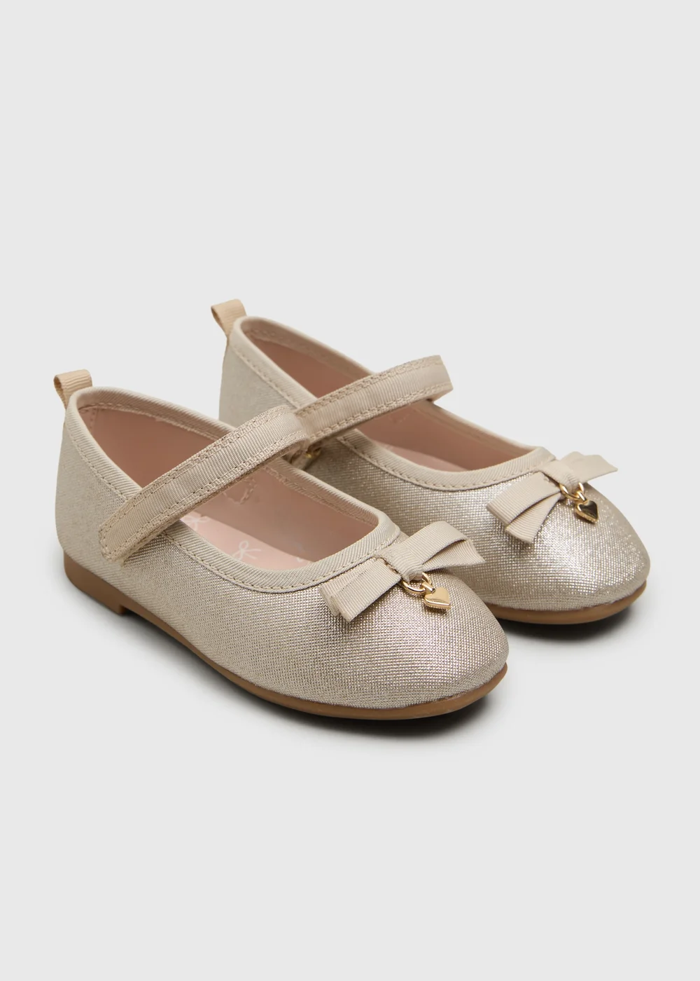 Girls Gold Bow Charm Ballet Shoes (Younger 4-9) - Size 4 Infants Image 1