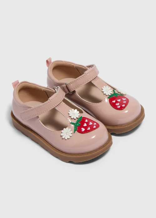 Girls Pink Strawberry T Bar Shoes (Younger 4-12) - Size 4 Infants Image 1