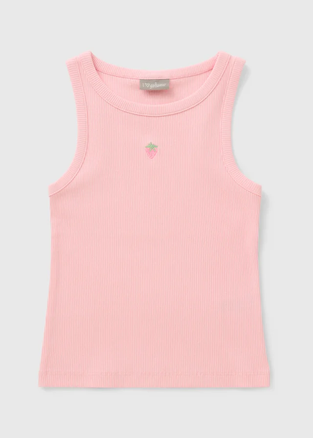 Girls Pink Strawberry Vest (7-15yrs)