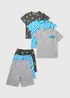 3 Pack Boys Grey Checkerboard Face Top & Shorts Set (7-13yrs) - Age 7 Years Image 1