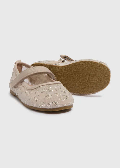 Girls Silver Glitter Mesh Ballet Flats (Younger 4-9) - Size 4 Infants Image 2