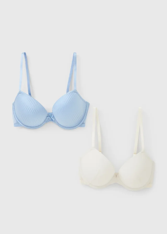 2 Pack Cream & Blue Stripe T-Shirt Bras