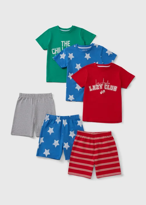 3 Pack Boys Multicolour Slogan Short Pyjama Sets (1-13yrs) - 1 to 1 half years Image 1
