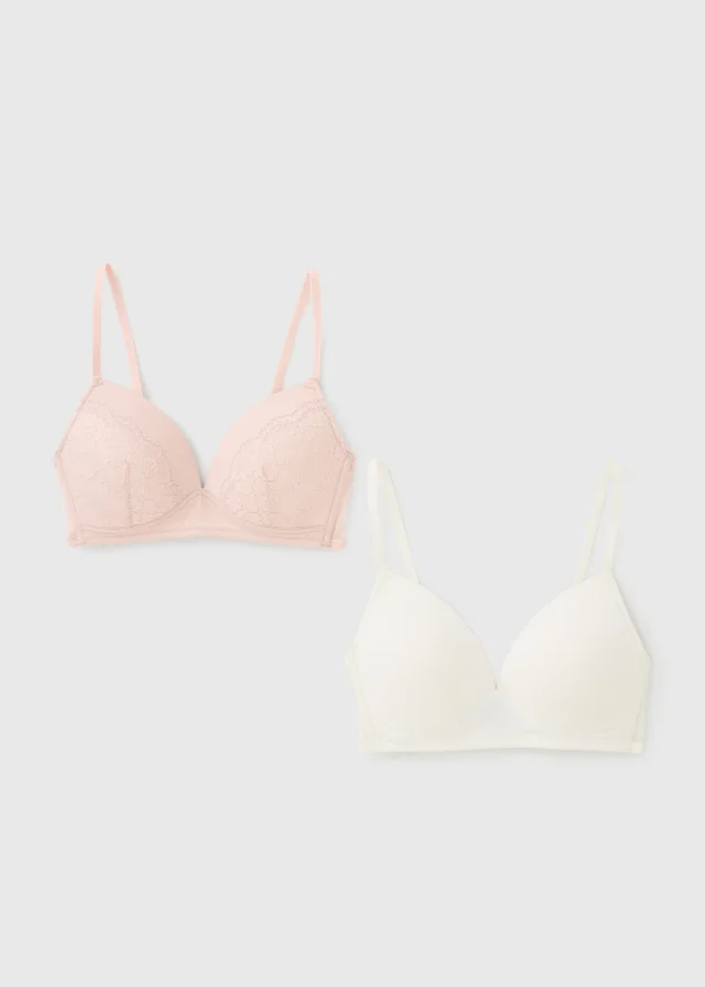 2 Pack Cream & Pink Non Wired Bras