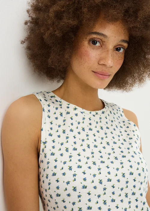 White Vintage Floral Pyjama Vest Top - Extra small Image 2