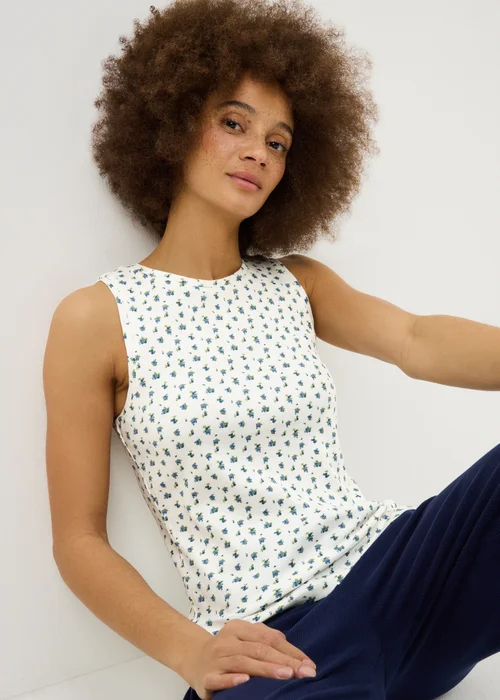 White Vintage Floral Pyjama Vest Top - Extra small Image 1