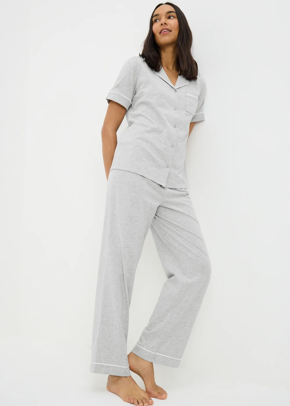 Grey Traditional Short Sleeve Pyjama Set - Extra small Image 1