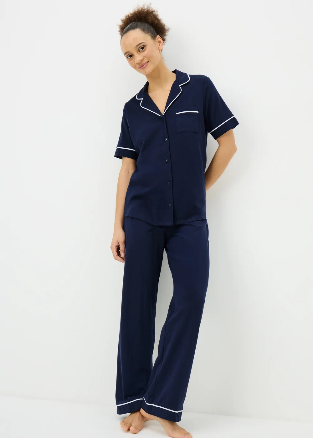 Navy Short Sleeve Traditional Pyjama Set - Extra small Image 1