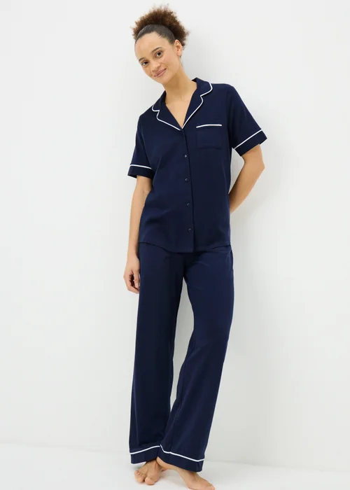 Navy Short Sleeve Traditional Pyjama Set - Extra small Image 1