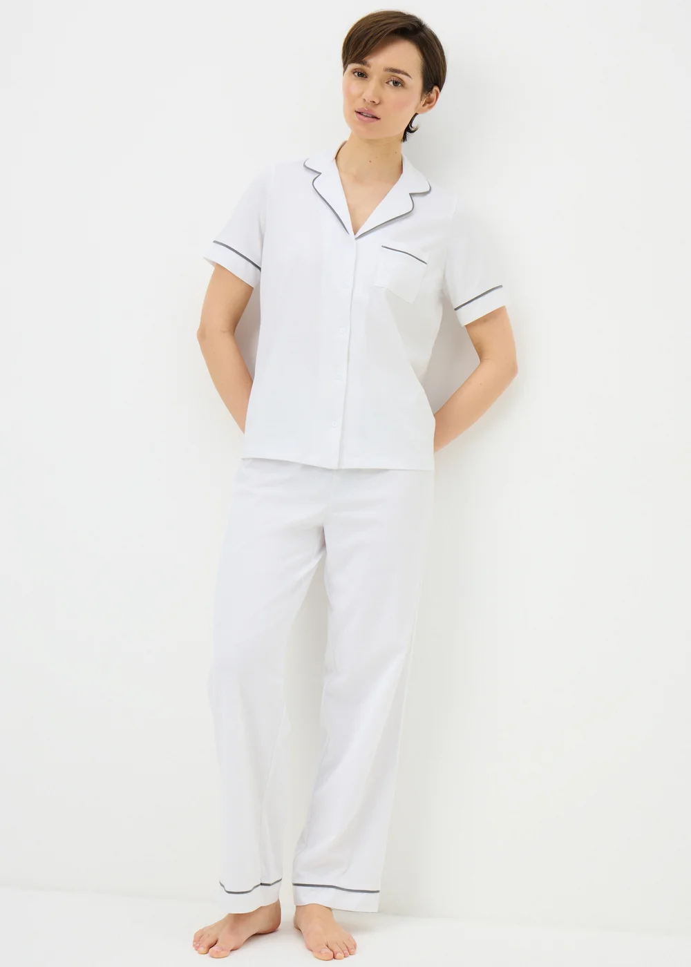 White Short Sleeve Traditional Pyjama Set - Extra small Image 1