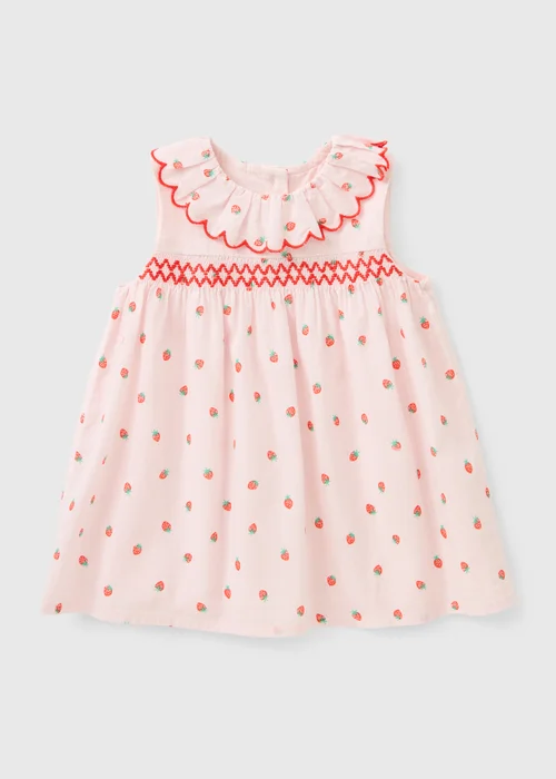Baby Pink Strawberry Scallop Collar Dress (Newborn-23mths) - Newborn Image 1