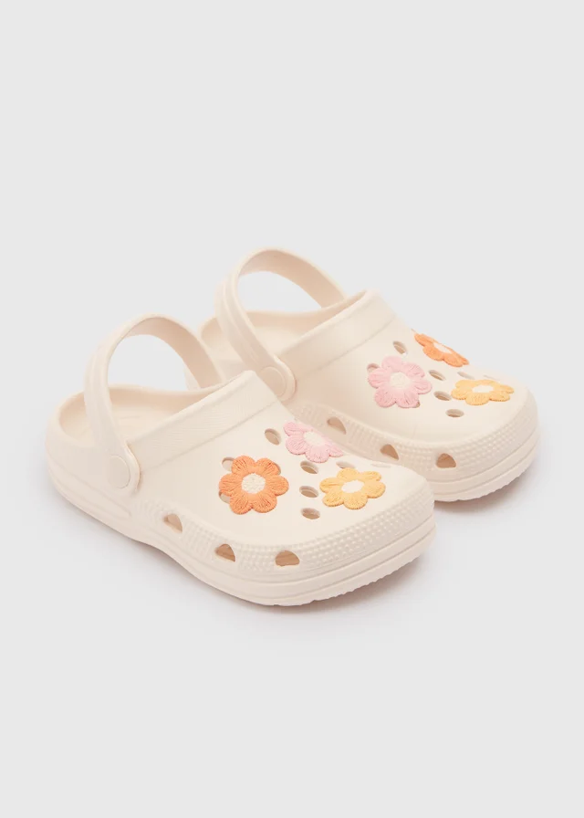 Girls Cream Crochet Flower Clogs (Younger 4-Older 6)