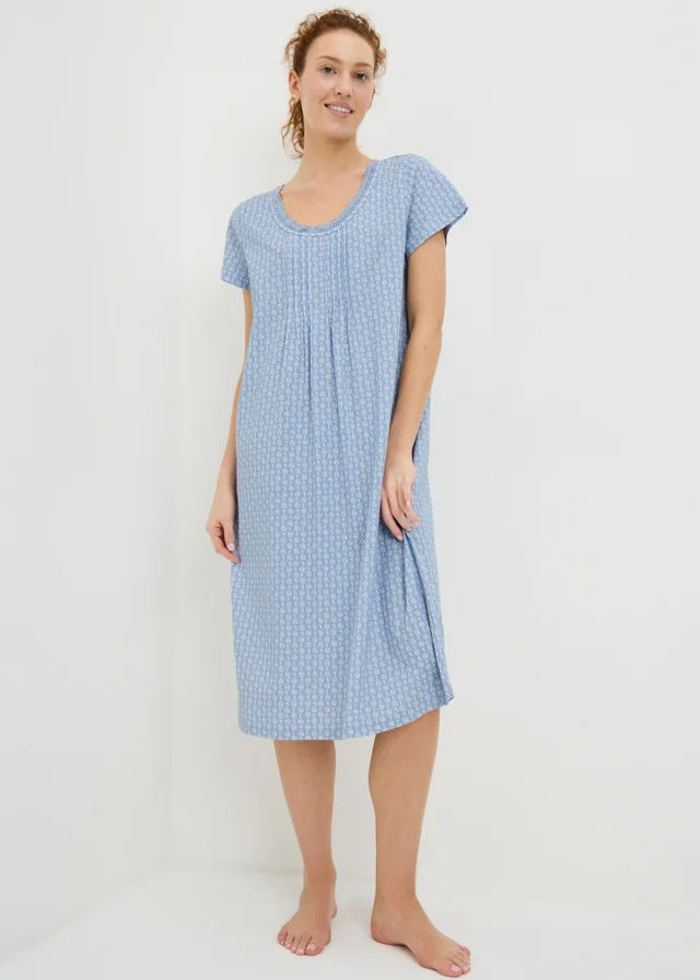 Blue Floral Lace Trim Nightie