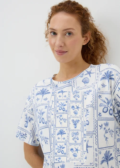 Blue Tile Print T-Shirt Nightie - Extra small Image 2