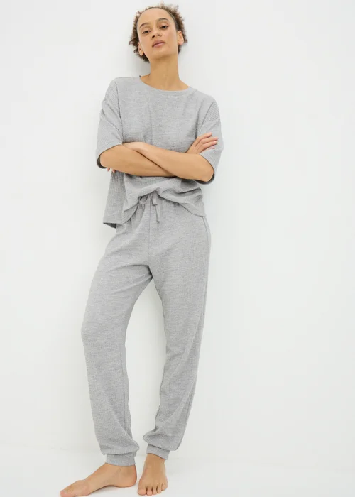 Grey Waffle Cuffed Pyjama Set - Extra small Image 1