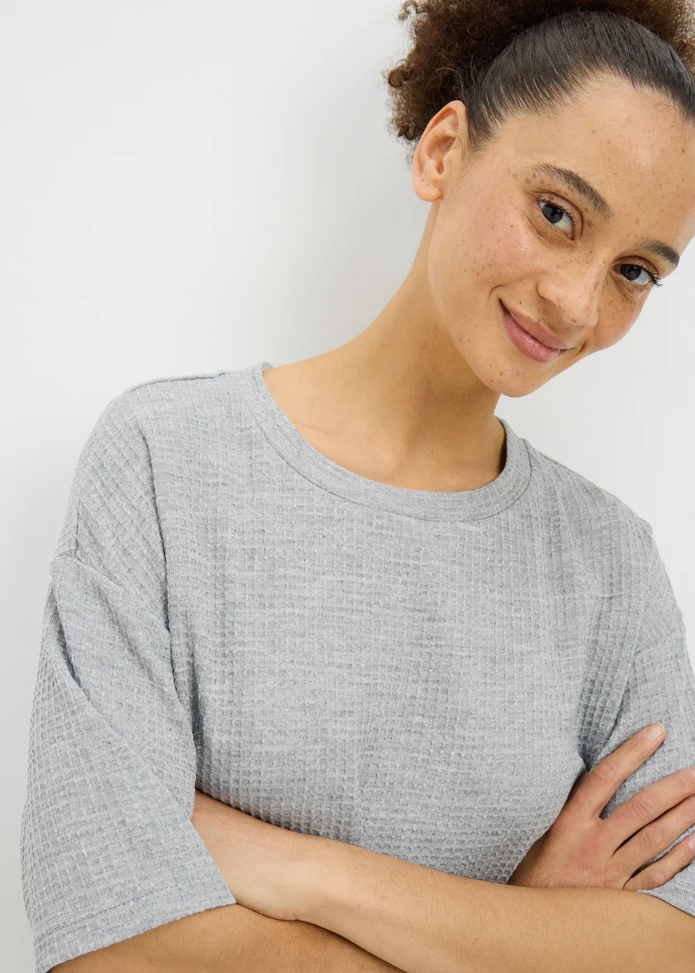 Grey Waffle Cuffed Pyjama Set - Extra small Image 2