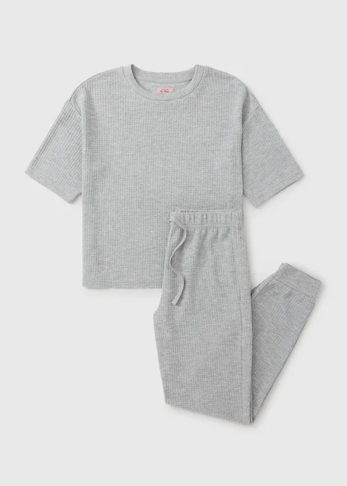 Grey Waffle Cuffed Pyjama Set - Extra small Image 3