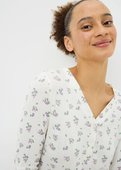 Cream Floral Pointelle Pyjama Set - Extra small Image 2