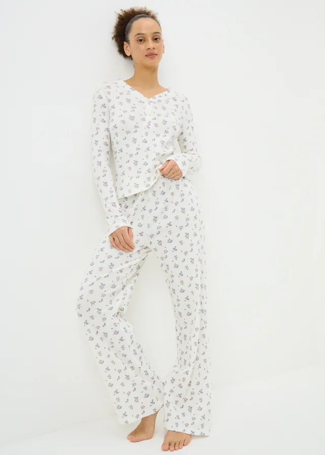 Cream Floral Pointelle Pyjama Set