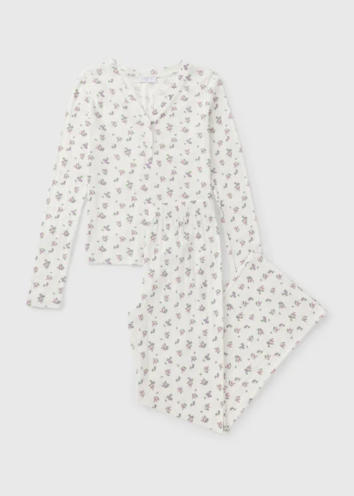 Cream Floral Pointelle Pyjama Set - Extra small Image 3