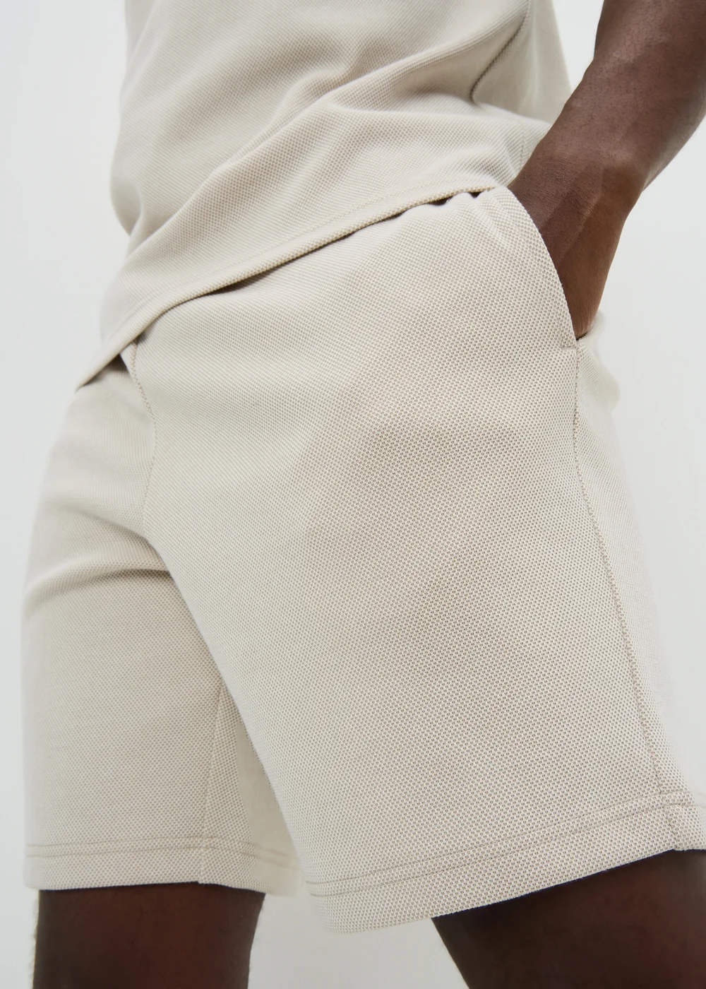 Ecru Pique Co Ord Shorts - Medium Image 2