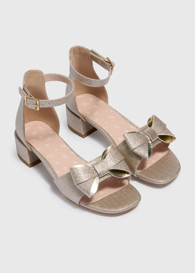 Girls Gold Bow Block Heels (Younger 10-Older 2)