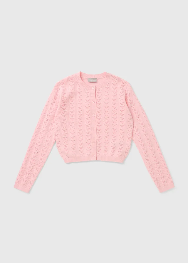 Girls Pink Patterned Cardigan (7-15yrs)